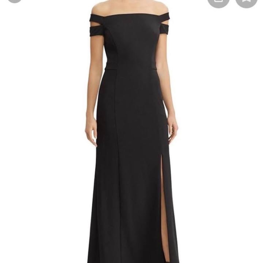 Ralph Lauren off shoulder maxi black formal dress with slit.